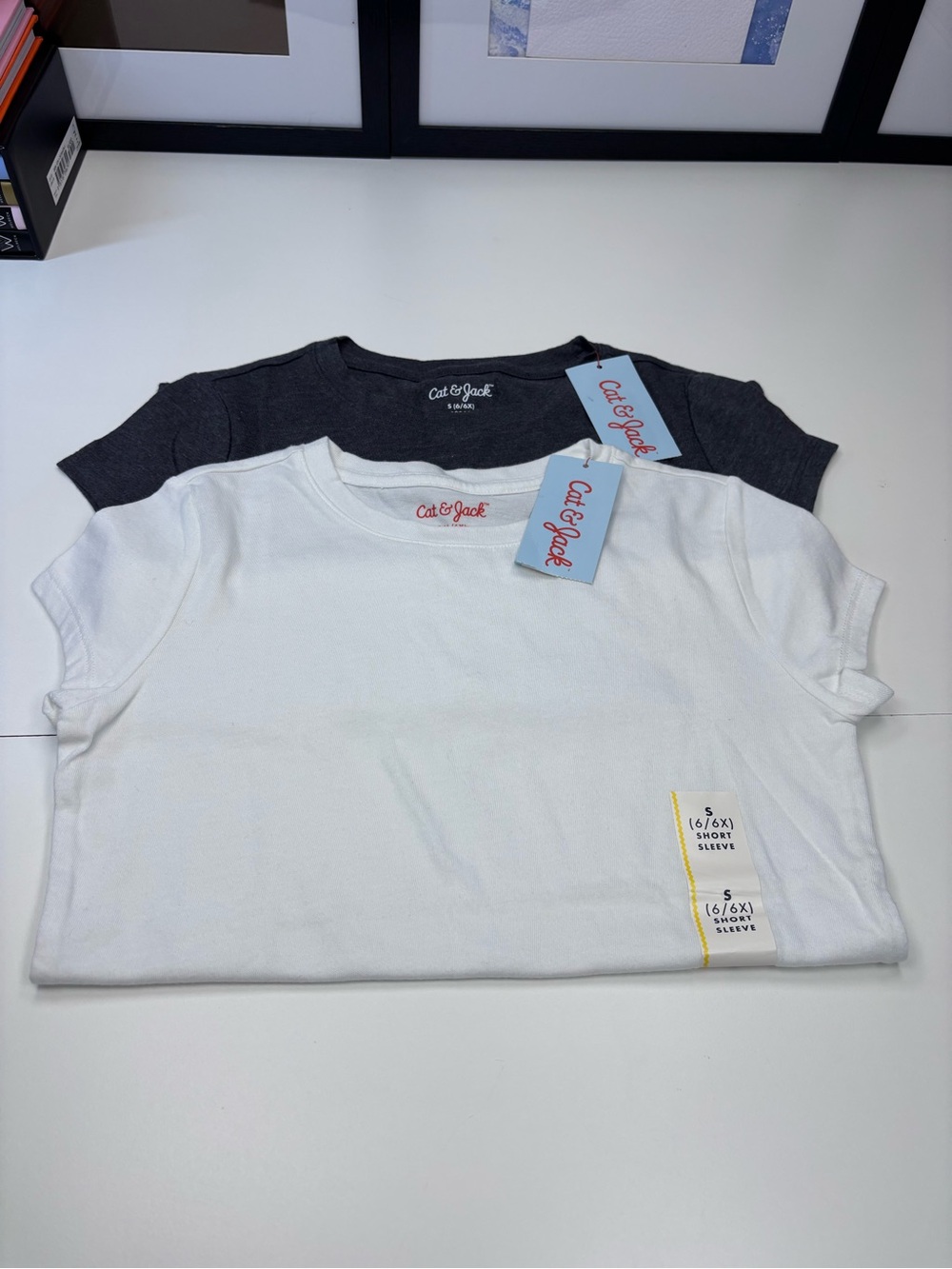 Cat & Jack NWT White & Charcoal Short Sleeve Tee 2-Pack Size 6-6X y2k classic